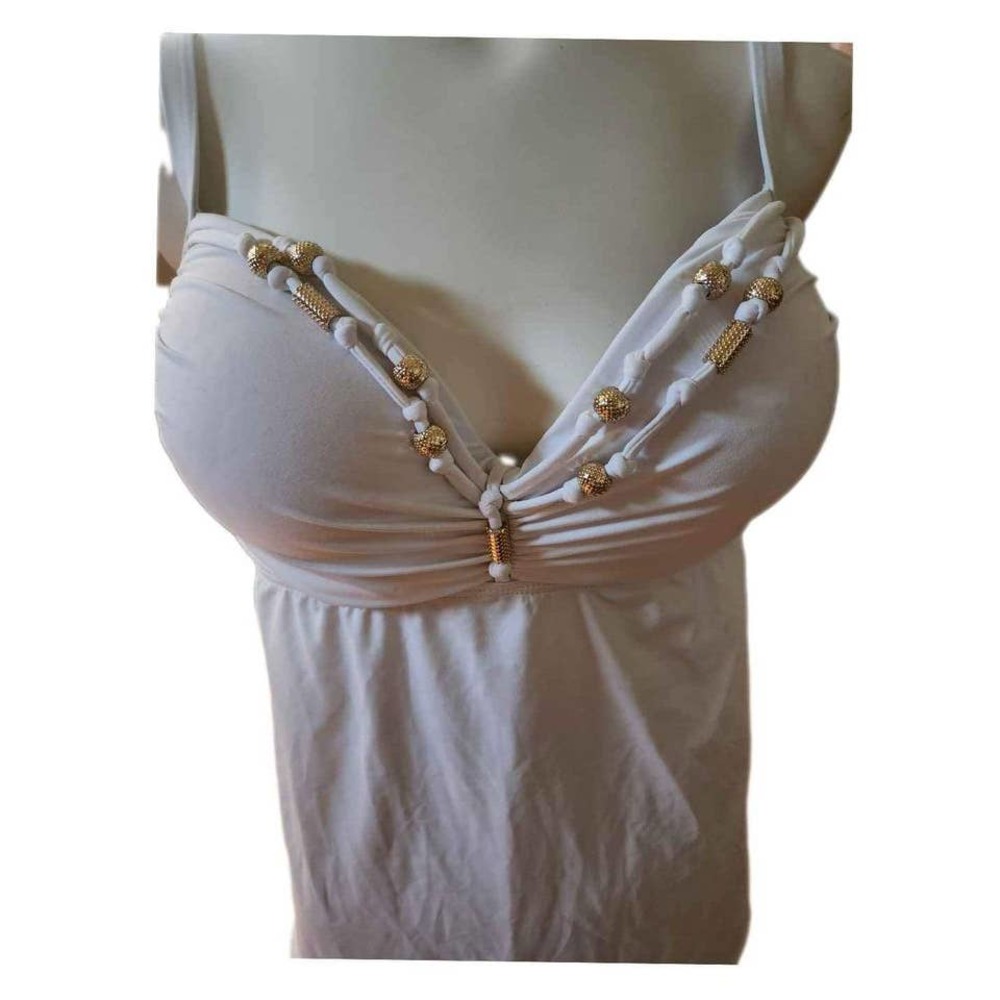 White & Gold Tankini Swim Top Size L